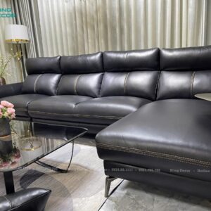 Ghế sofa chỉnh điện góc L da bò italy màu đen