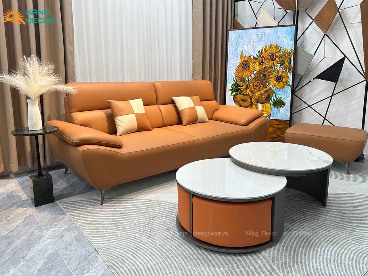 Ghế sofa băng da microfiber 2m4 chống mực tại Nắng Decor.