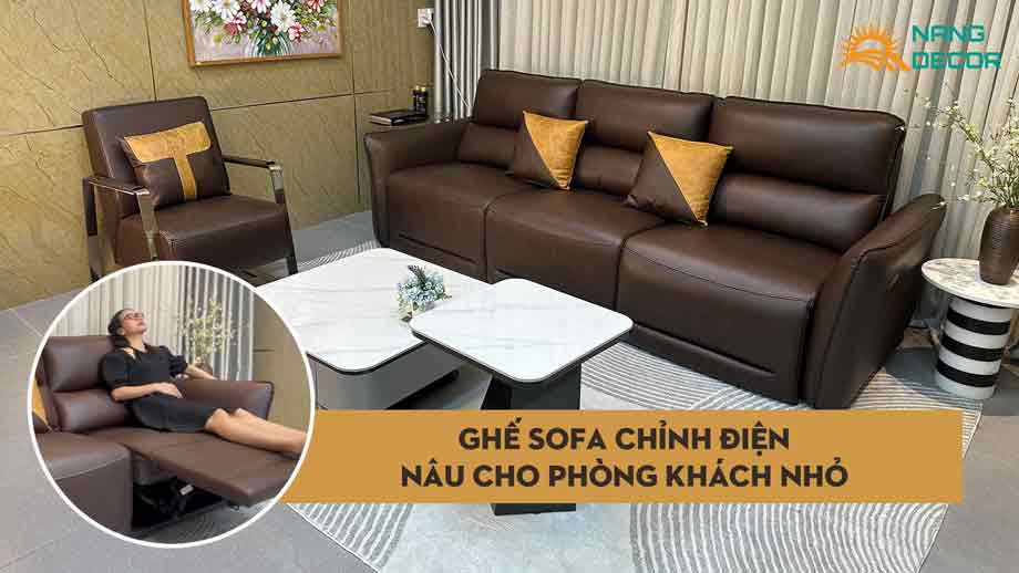 Sofa da bò chỉnh điện nhập khẩu Ý băng 3 tựa phù hợp phòng khách vừa và nhỏ.
