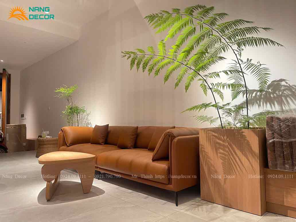 Thiết kế phòng khách với sofa da bò kiểu dáng độc lạ cho không gian nổi bật. Thiết kế phòng khách với sofa da bò kiểu dáng độc lạ cho không gian nổi bật.