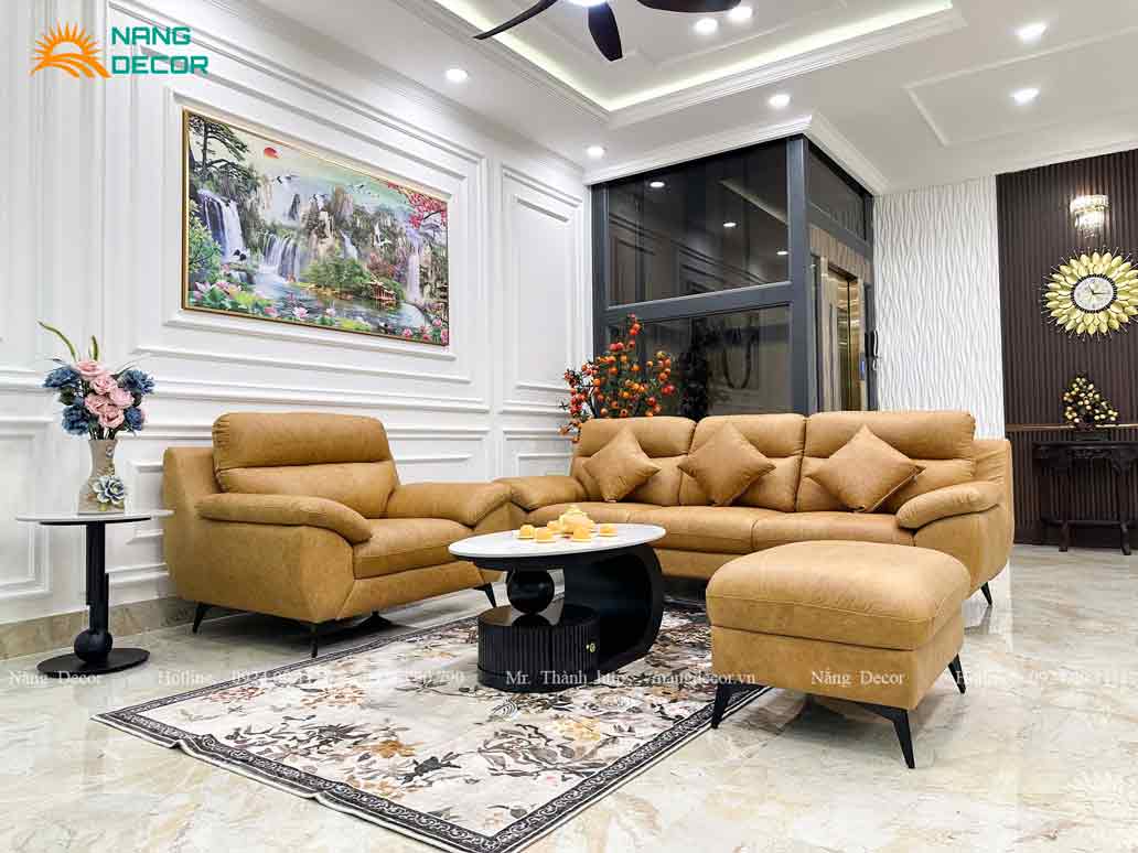 Thiết kế phòng khách với sofa da bò kết hợp với ánh sáng, thảm, đồ decor cho phòng khách sang trọng hơn. Thiết kế phòng khách với sofa da bò kết hợp với ánh sáng, thảm, đồ decor cho phòng khách sang trọng hơn.