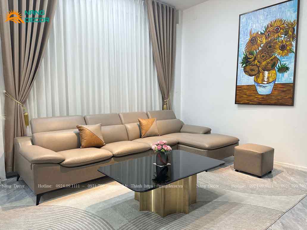 Sofa Da Bò Màu Xám Loang Góc L - mã SF08 được thiết kế chỉn chu, sắc nét.