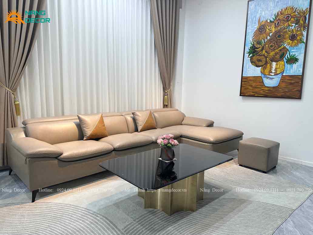 Sofa Da Bò Màu Xám Loang Góc L - mã SF08 được điều chỉnh điểm tựa đầu linh hoạt 6 nấc.