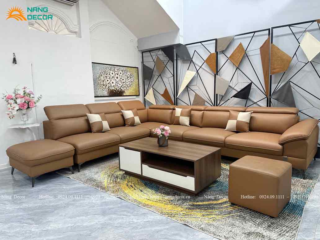 Sofa góc L mã SF04 da bò Nappa với bề mặt siêu mềm mịn, thoáng mát.