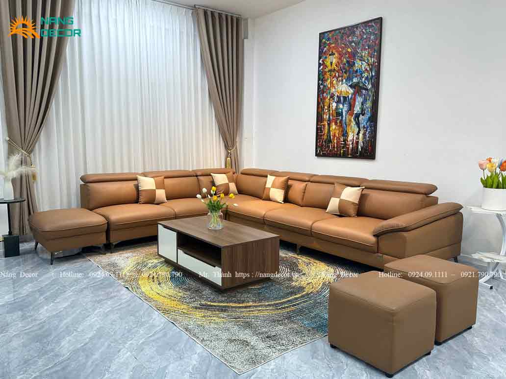 Sofa Da Bò Nappa Góc L - mã SF04 được nhiều khách hàng yêu thích hiện nay.