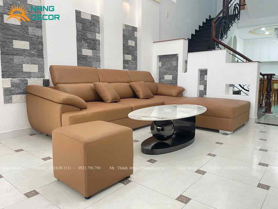 Sofa da bò giá từ 15 đến 30 triệu mặt tiếp xúc màu bò 2m8 dành cho phòng khách vừa và rộng. 